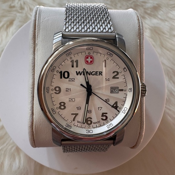 Wenger Stainless Steel Mesh Silver Dial White Watch with Date 1021.103 NWOT - Picture 1 of 10